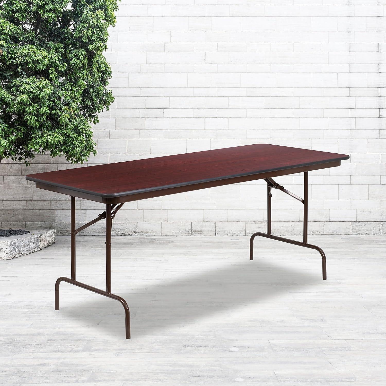 Wofford 24" x 48" Rectangular High Pressure Mahogany Laminate Folding Banquet Table