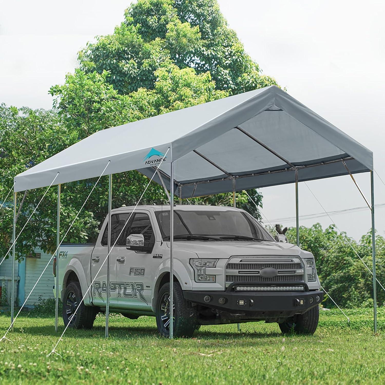 ADVANCE OUTDOOR 12x20 ft Carport Heavy Duty Car Canopy Event Canopy, 8 Legs with 8 Reinforced Poles and 4 Sandbags, Silver Gray