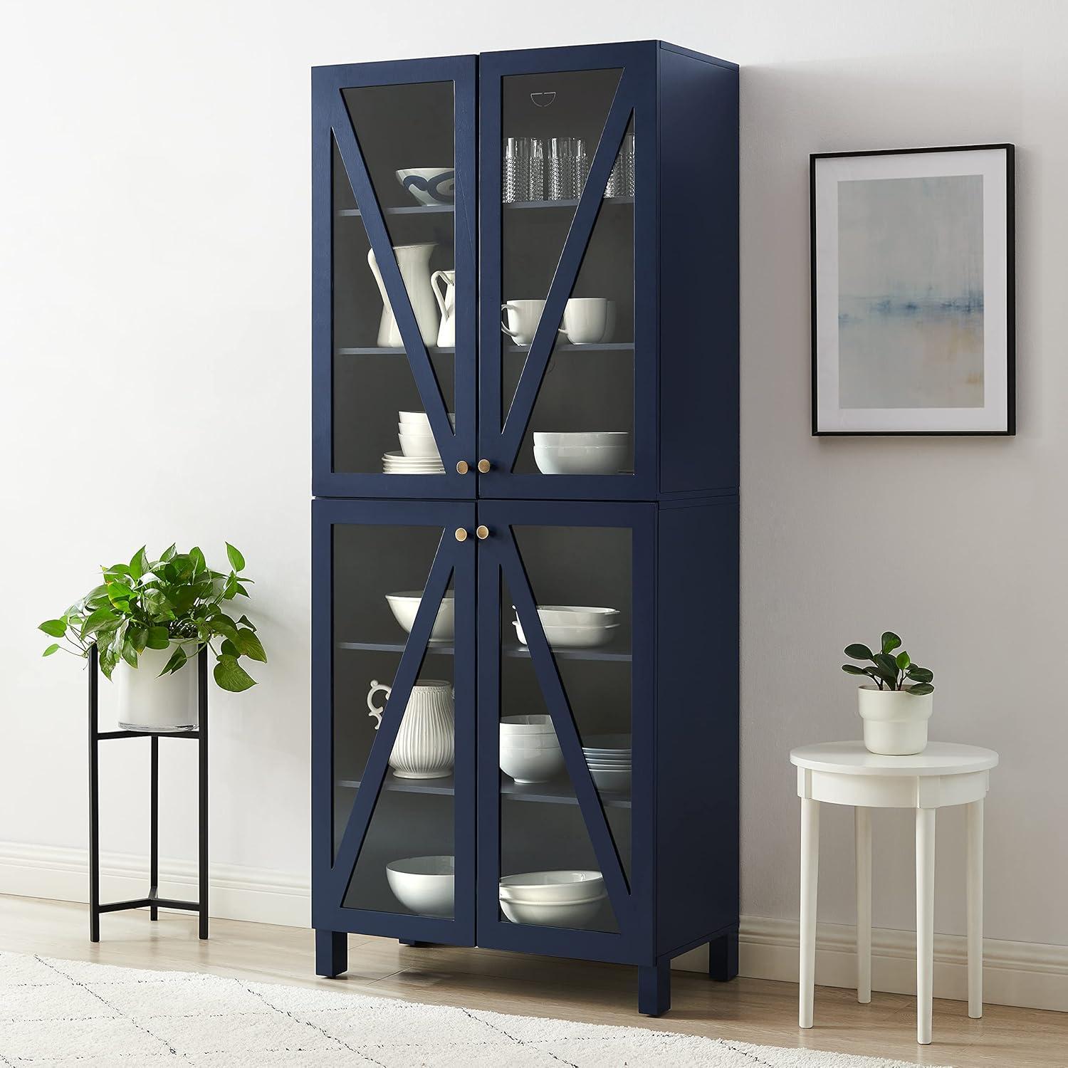 Navy Tall Freestanding Storage Pantry with Adjustable Shelving