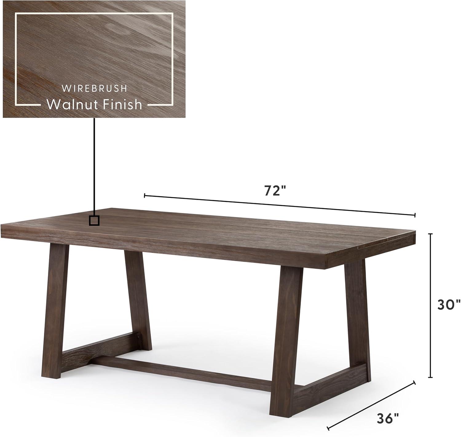 Plank+Beam 72" Dining Table for 6, Solid Wood Classic Farmhouse Style Kitchen Table, Walnut Wirebrush