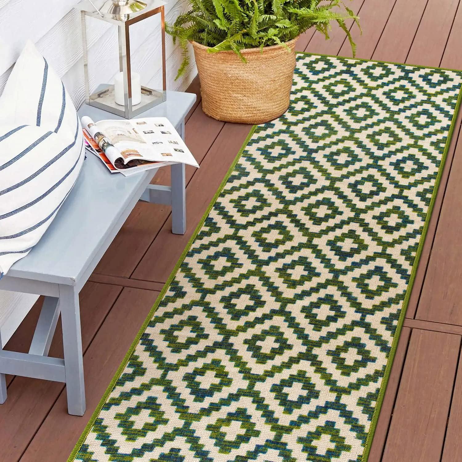 World Rug Gallery Contemporary Geometric Trellis Indoor/Outdoor Area Rug - GREEN 2'x7'
