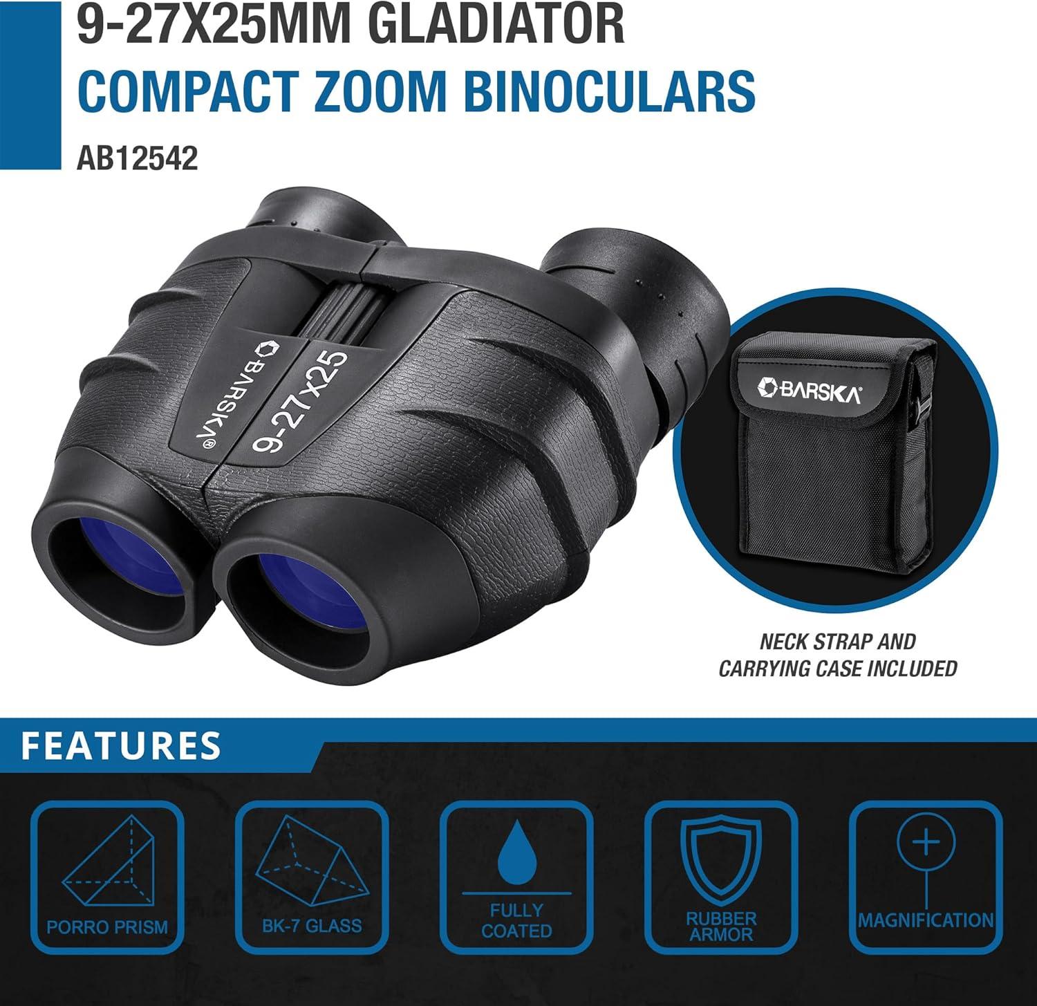 9-27x25mm Gladiator Compact Zoom Binoculars by Barska