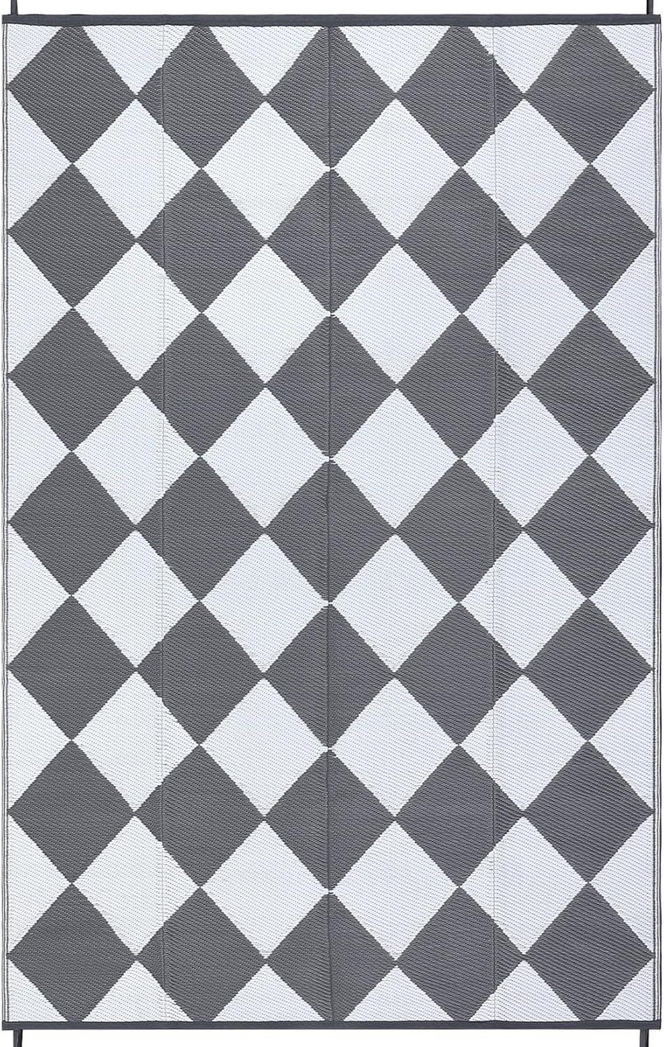 Garvee Waterproof Outdoor Rug 9'x12' Reversible Plastic Patio Rugs, Portable Modern Abstract Indoor Outdoor Carpet for Camping, Balcony, Deck, Backyard, Black & White, with Storage Bag