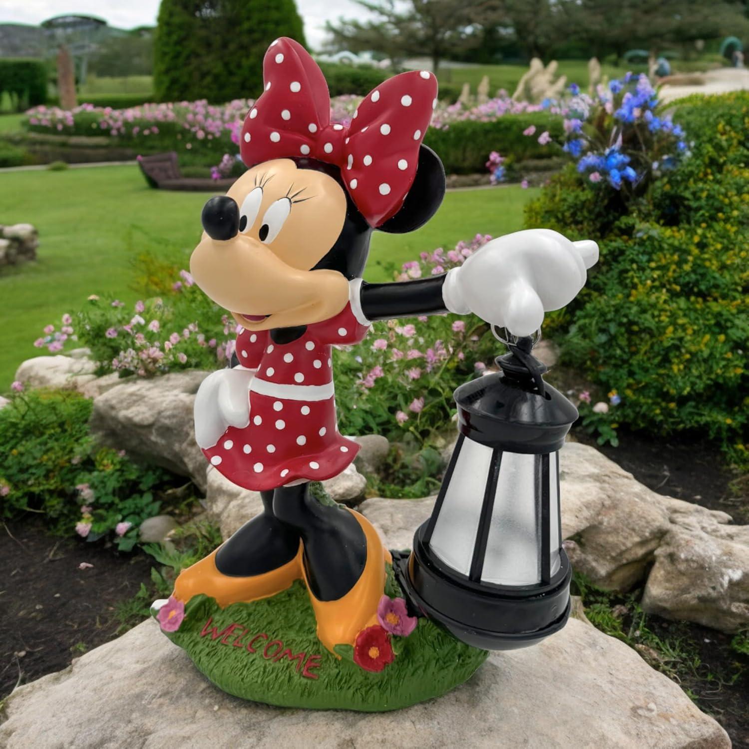 Back Yard Glory BACKYARD GLORY Disney Minnie Mouse Solar LED Lighted Lantern Everyday Outdoor Garden Statue, 12 inches Tall, Officially Licensed Disney Product