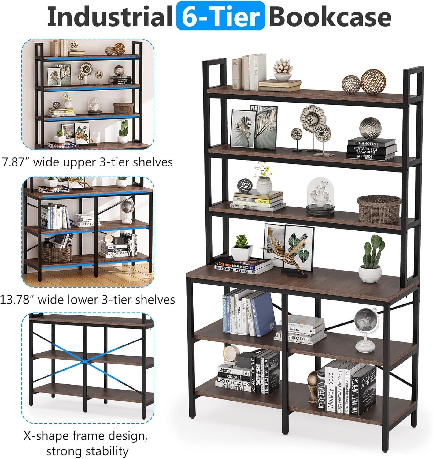 Hommoo 6-Tier Bookshelf, Industrial Bookcase Storage Rack