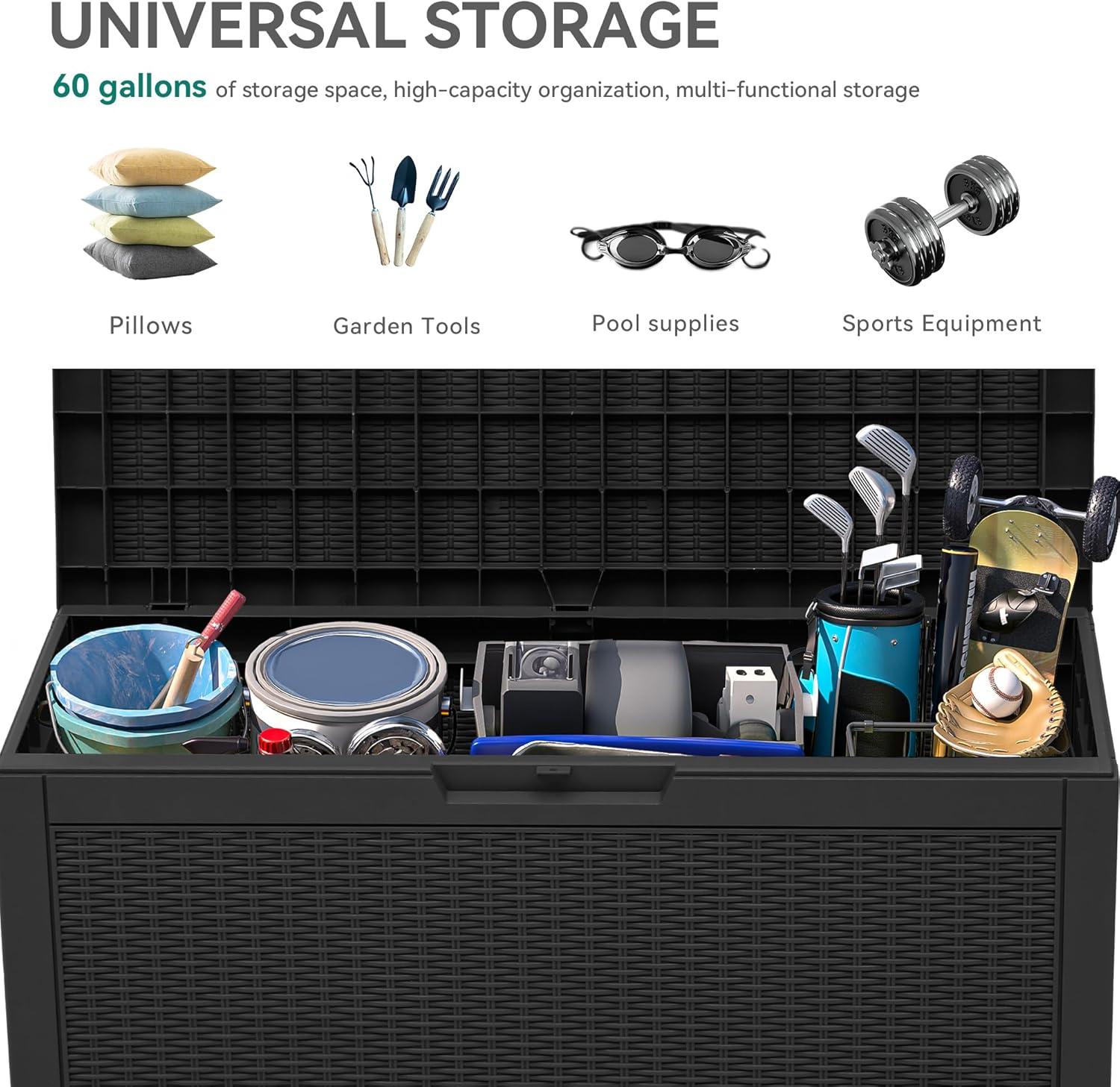 YITAHOME 32 Gallon Rattan Deck Box, Indoor Outdoor Storage Box for Patio Furniture, Pool Accessories, Cushions, Garden Tools, Sports Equipment, Waterproof Resin with Lockable Lid & Side Handles, Black