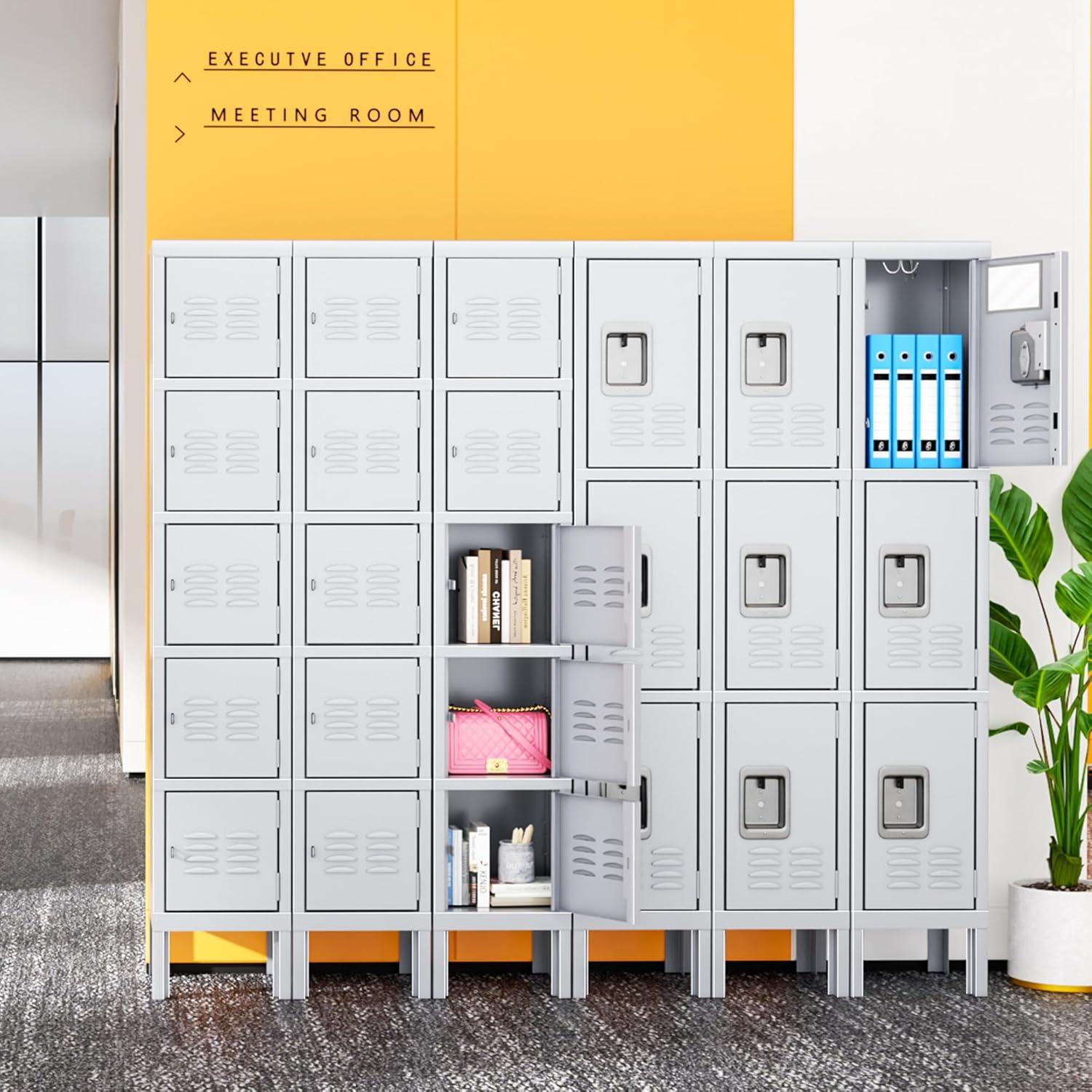 INTERGREAT Storage Locker for Employee,Office,Metal Gym Locker with 3 Door,Steel Grey Locker Cabinet Organization for School, Free Standing