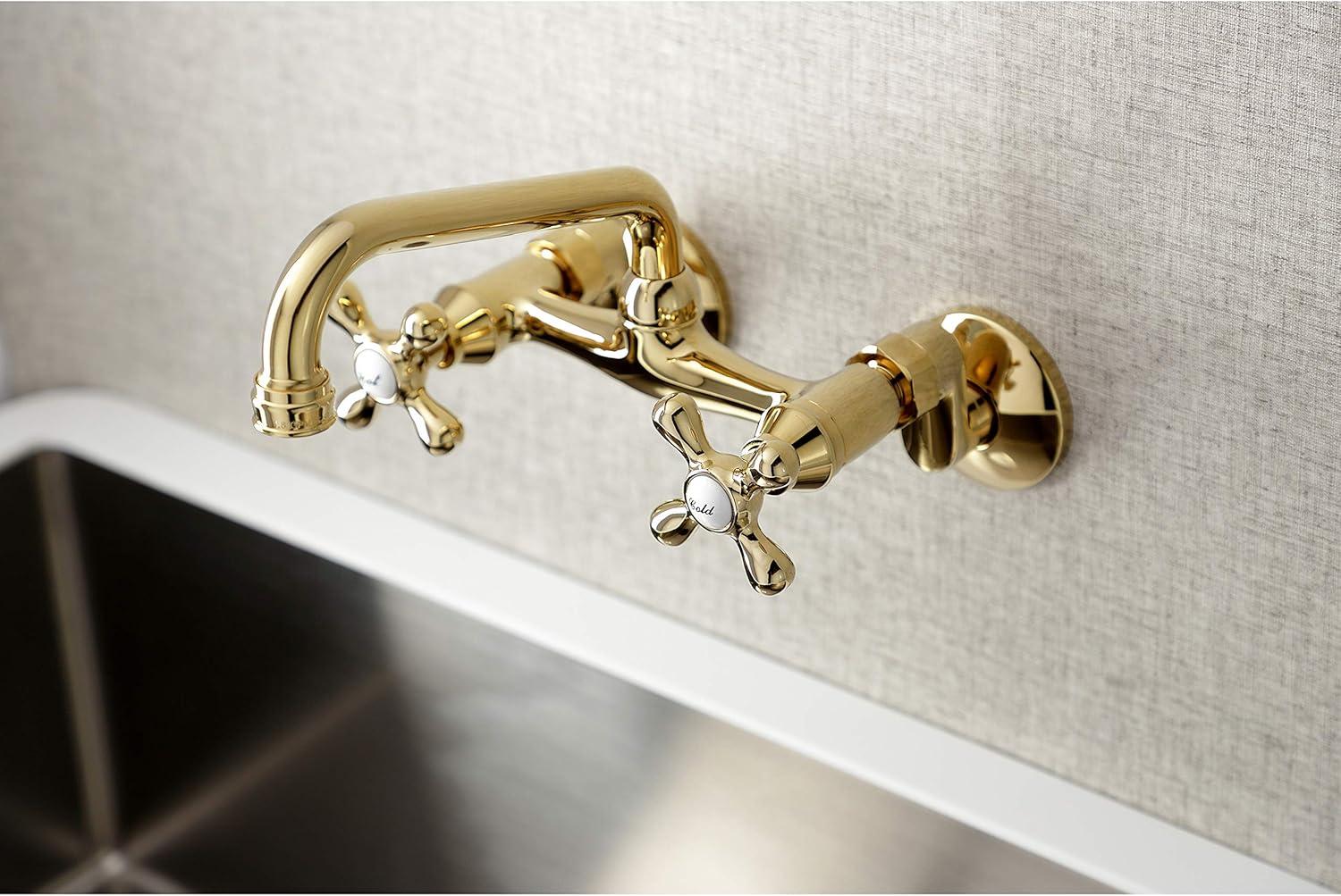 Elegant Polished Brass Dual-Handle Wall-Mount Kitchen Faucet