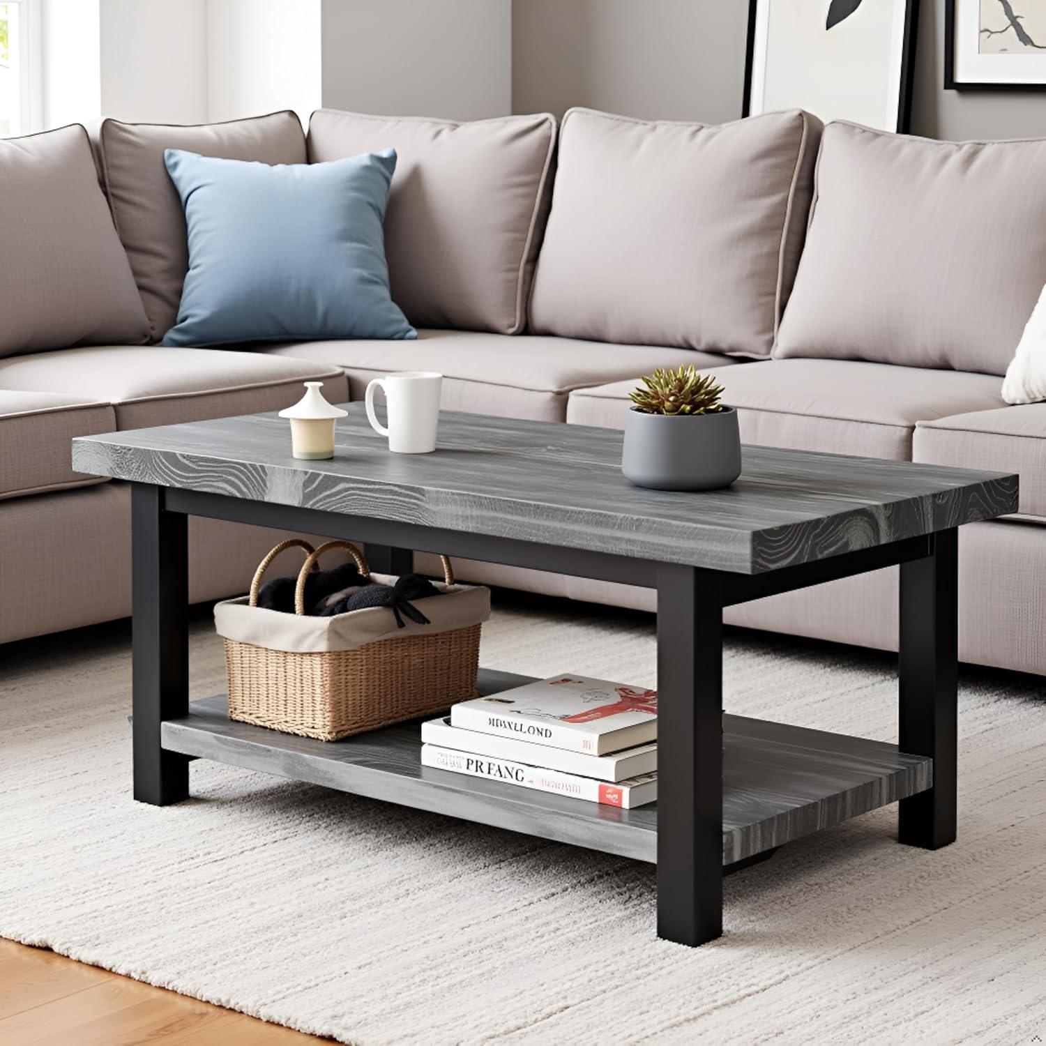 42" Pomona Metal and Reclaimed Wood Coffee Table Slate Gray - Alaterre Furniture