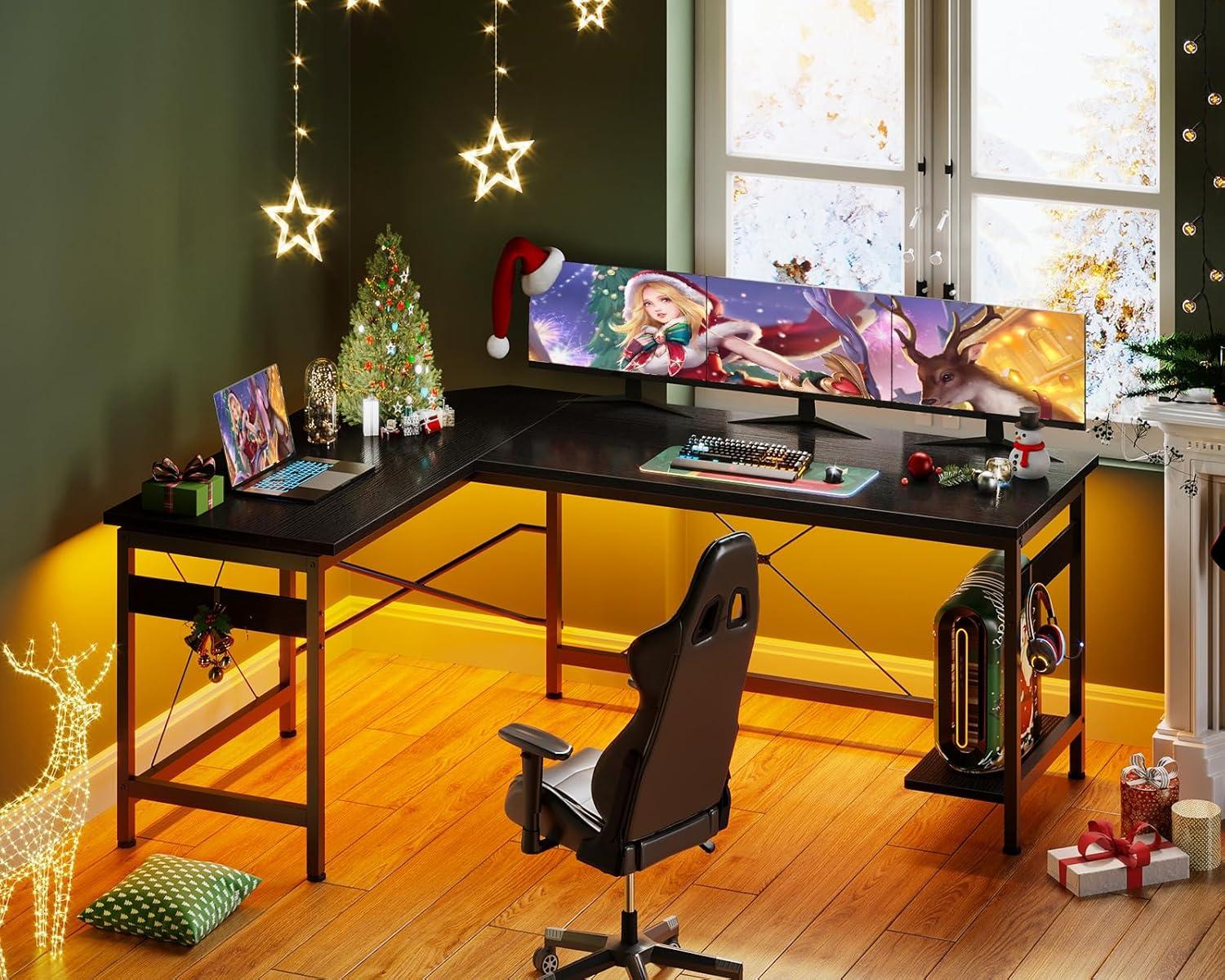 Coleshome 59" L Shaped Corner Computer Desk, Sturdy Home Office Table, Writing Larger Gaming Workstation, Black