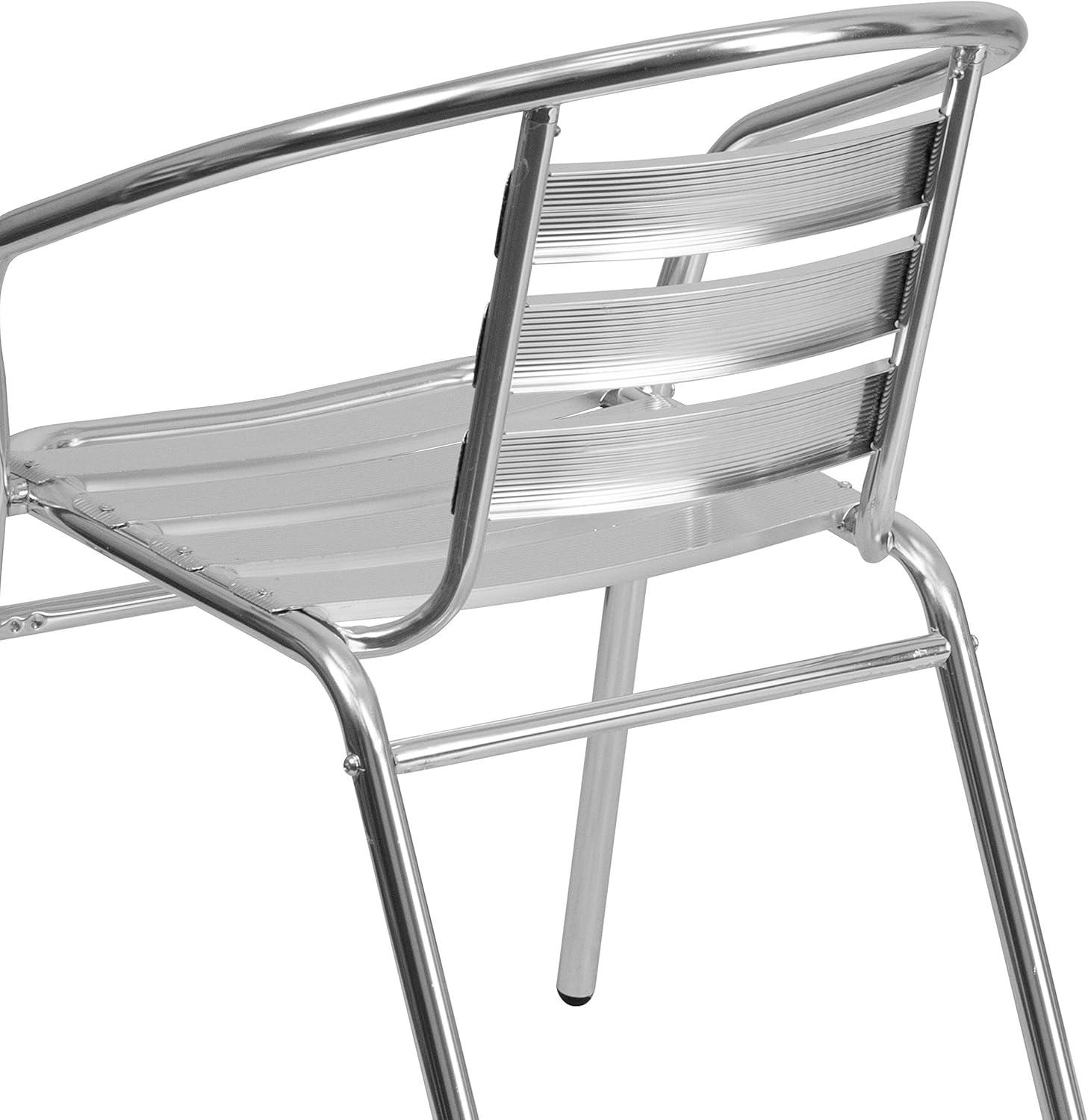 Silver Aluminum Indoor-Outdoor Stackable Dining Chair with Arms