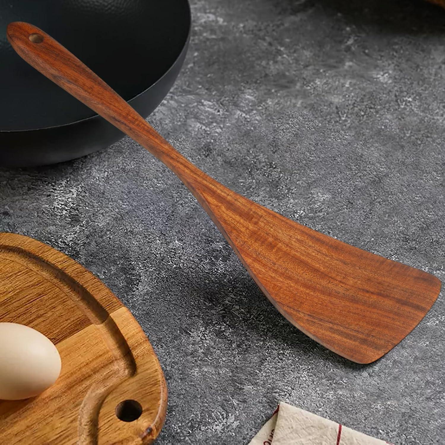 Jilla-hla Wooden Spatula Wooden Turner Acacia Wood,Long Handle Flat Frying Spatula Handmade for Kitchen Cookware (Frying Spatula) C52