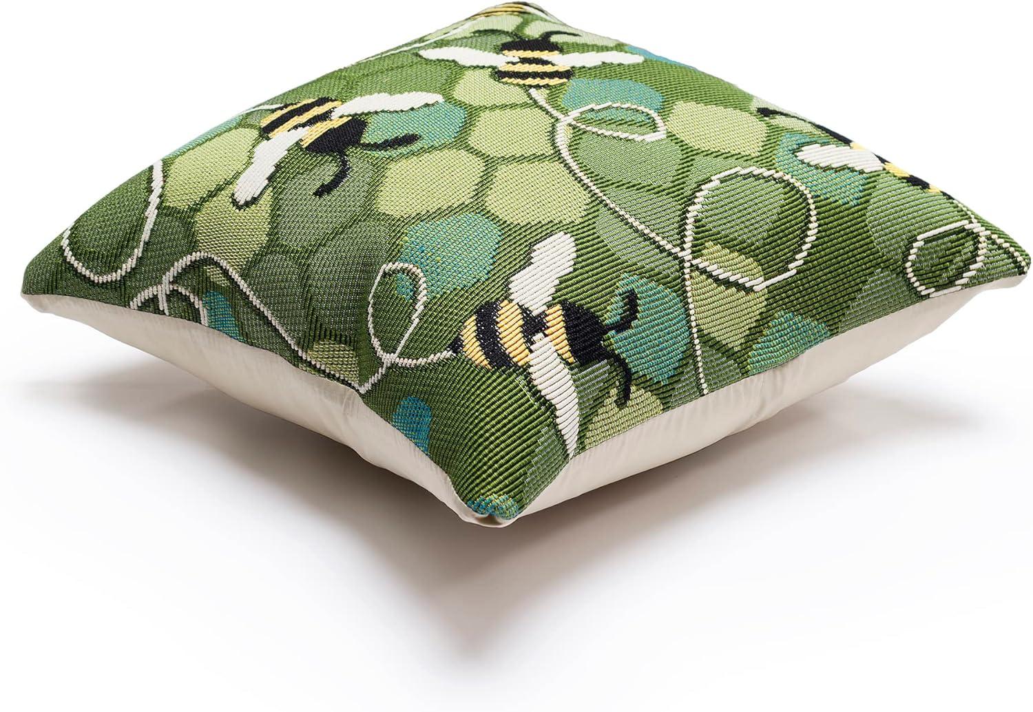 Green Bee Pattern Indoor/Outdoor Lumbar Pillow