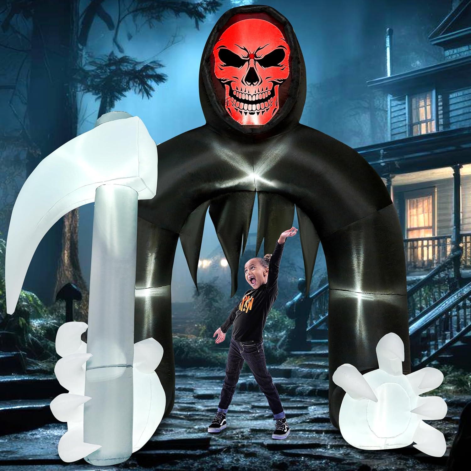 10-Foot Multicolor Inflatable Grim Reaper Archway with LEDs