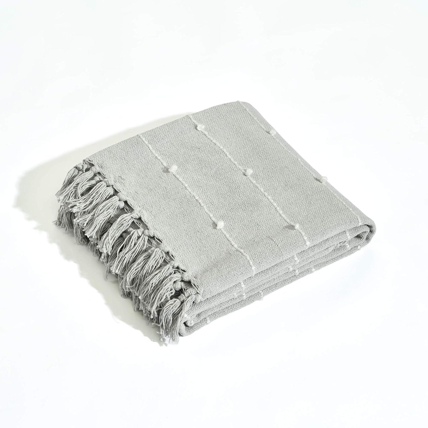 50"x60" Boho Tufted Cotton Woven Tassel Throw Blanket with Fringes Light Gray - Lush Décor: Decorative for Bed & Couch