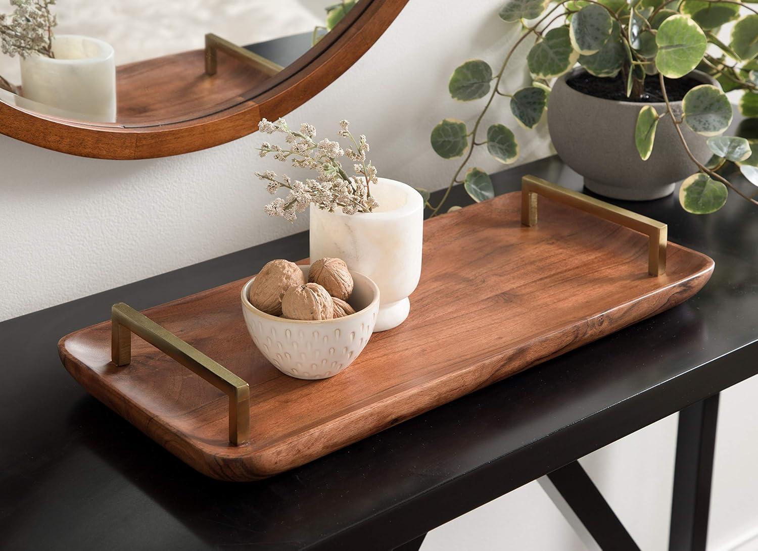 Kate and Laurel Cantwell Tray, 18x8, Walnut Brown