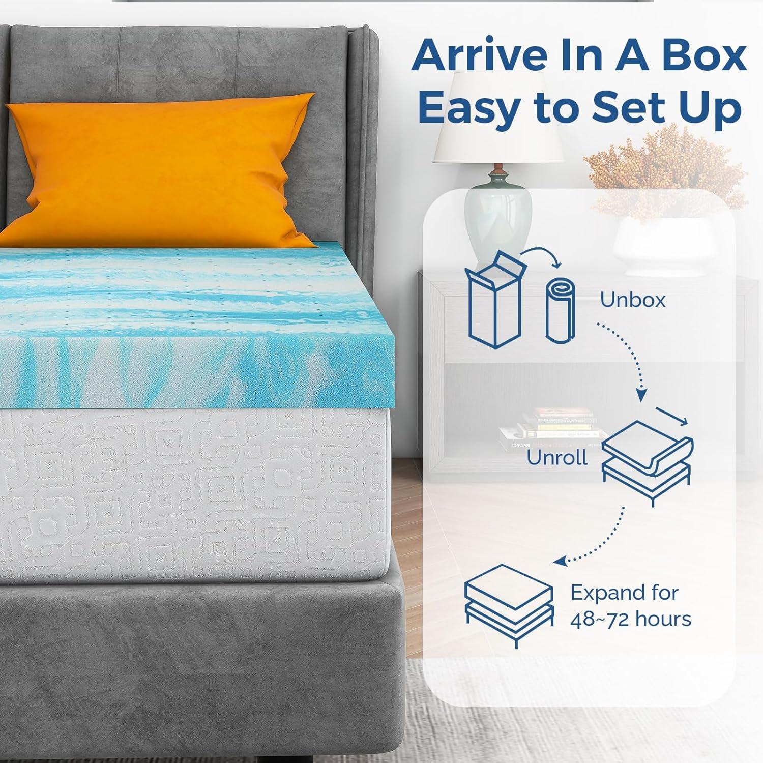 Full Size Blue Gel Memory Foam Mattress Topper