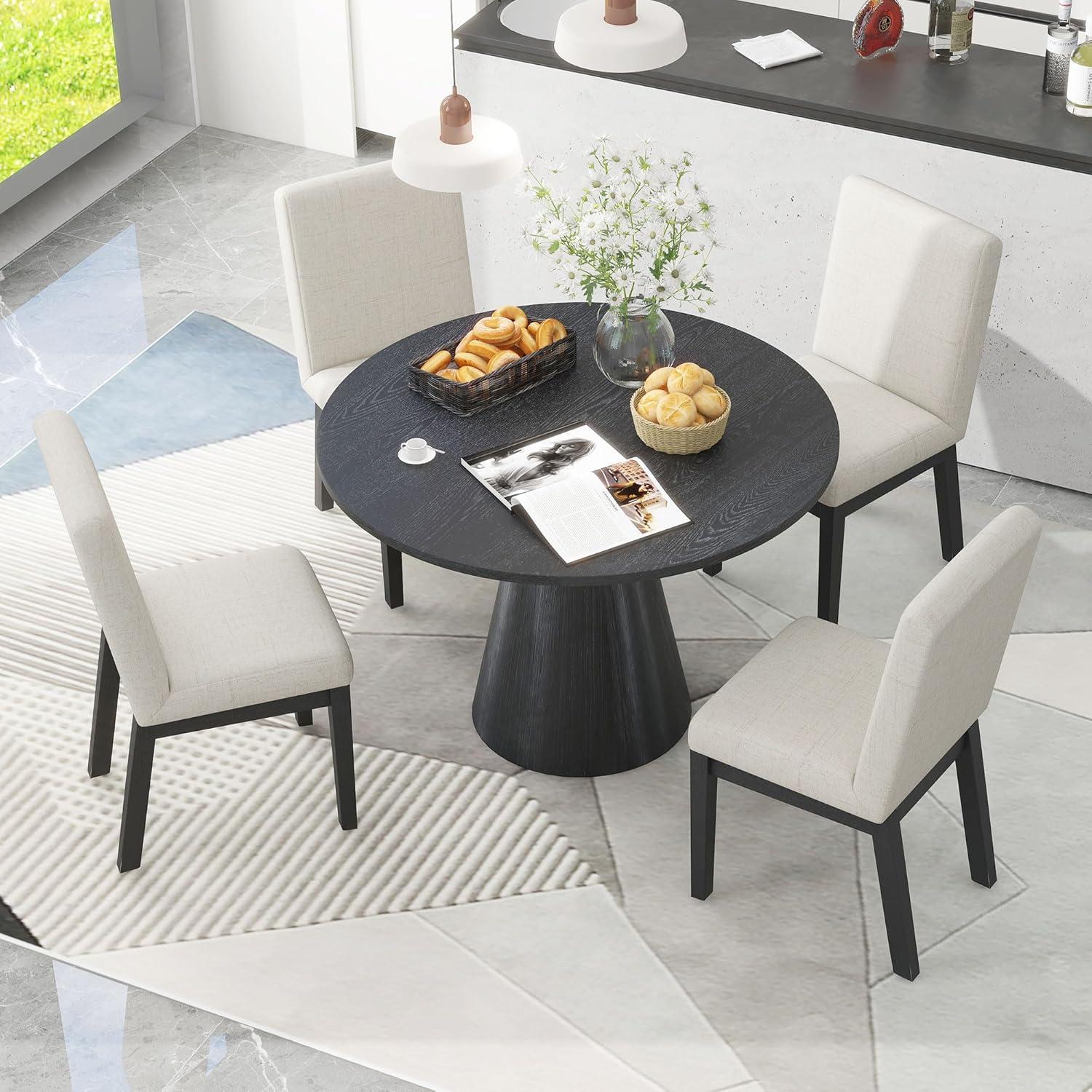 Round Dining Table for 4 to 6, 47.24" Modern Wood Kitchen Table Mid Century Circular Tabletop Curved Base Restaurant Furniture for Dining Room Kitchen Leisure Coffee Table, Oak