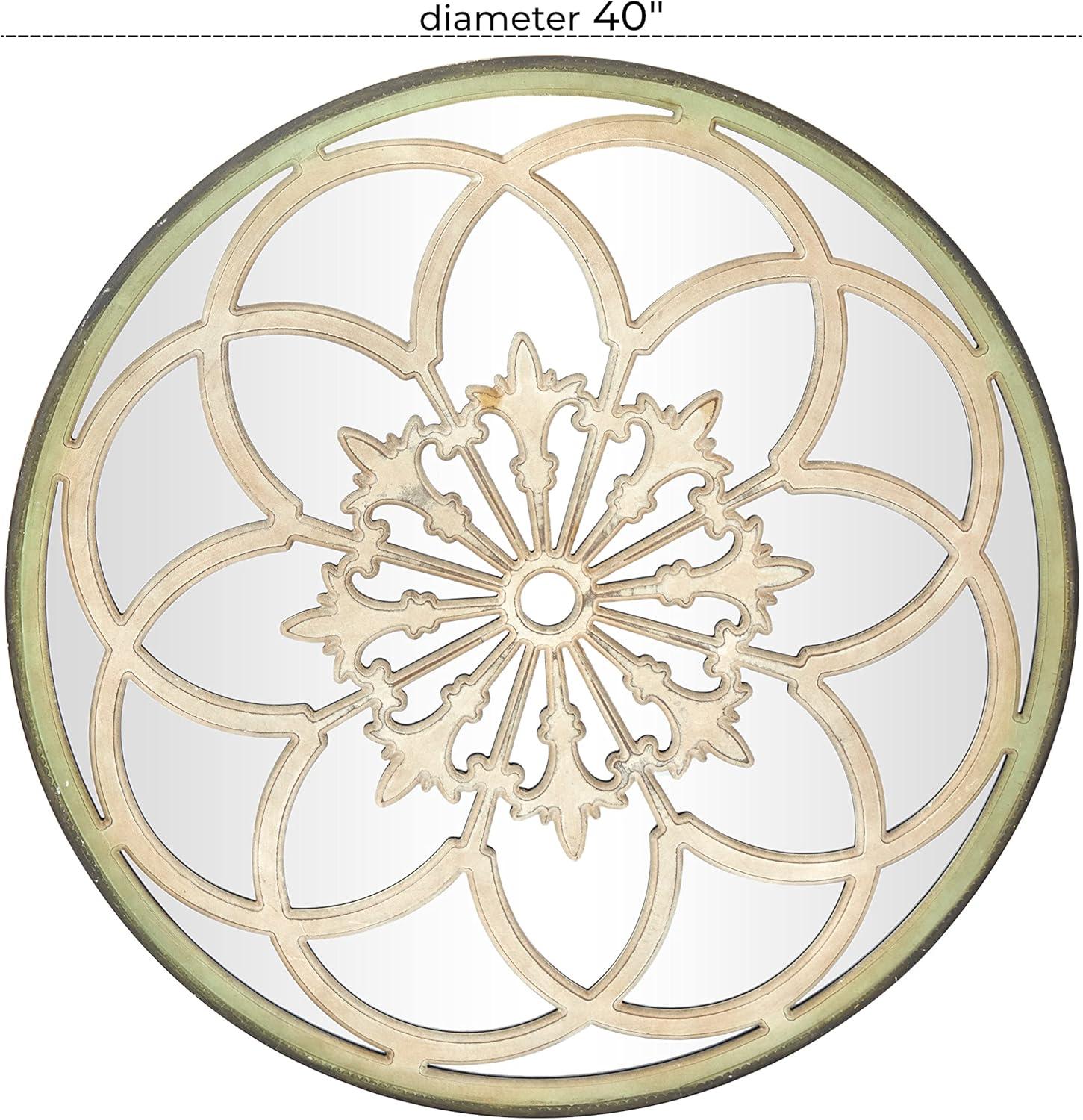 DecMode 40" x 40" White Medallion Floral Wall Mirror