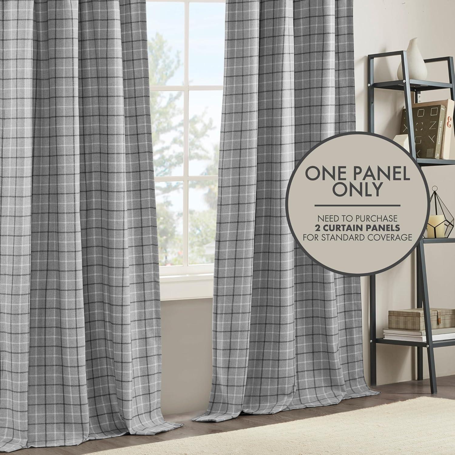 Anaheim Plaid Faux Leather Tab Top Curtain Panel with Fleece Lining