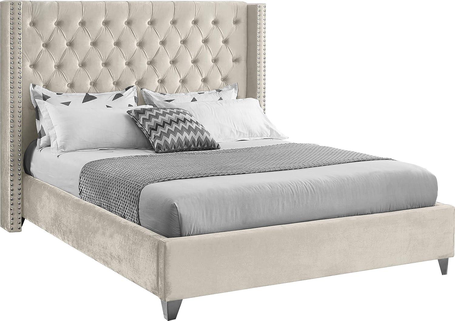 Meridian Furniture Aiden Queen Bed - Cream Velvet, Contemporary