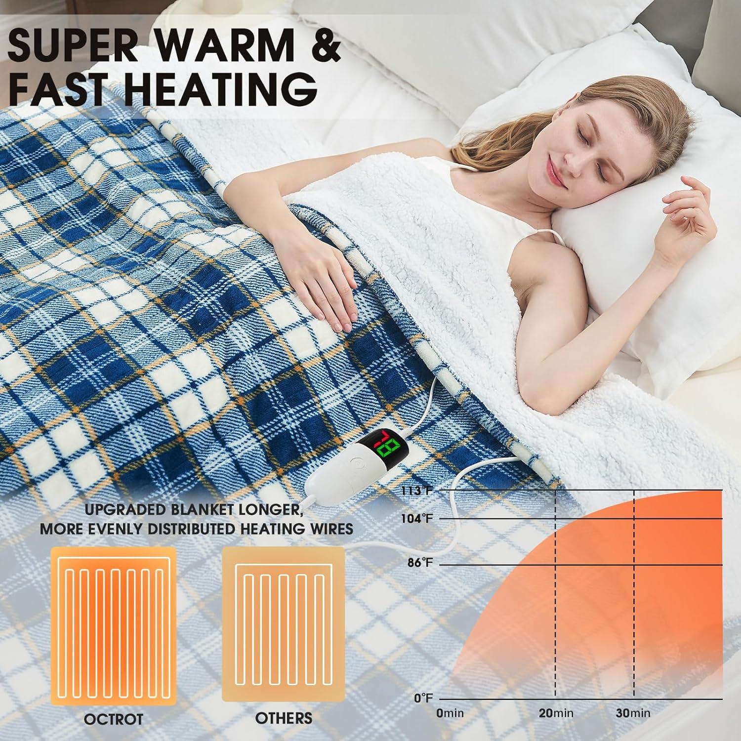 Twin Size Blue Checkered Electric Sherpa Blanket