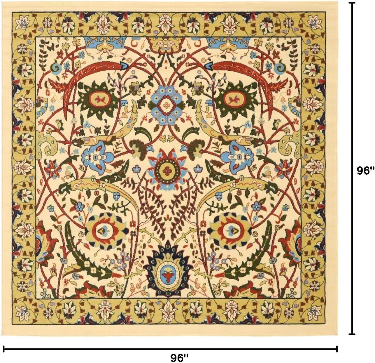 Espahan Cream and Multicolor Square Synthetic Rug