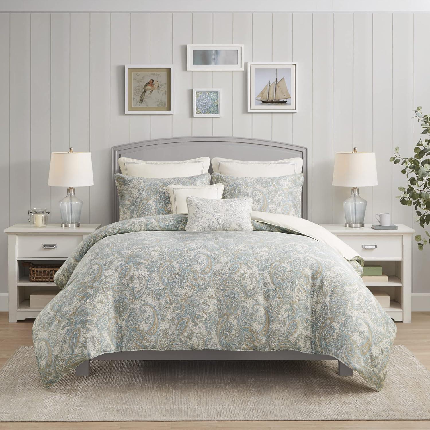 Chelsea Seafoam Blue Cotton King Duvet Cover Set