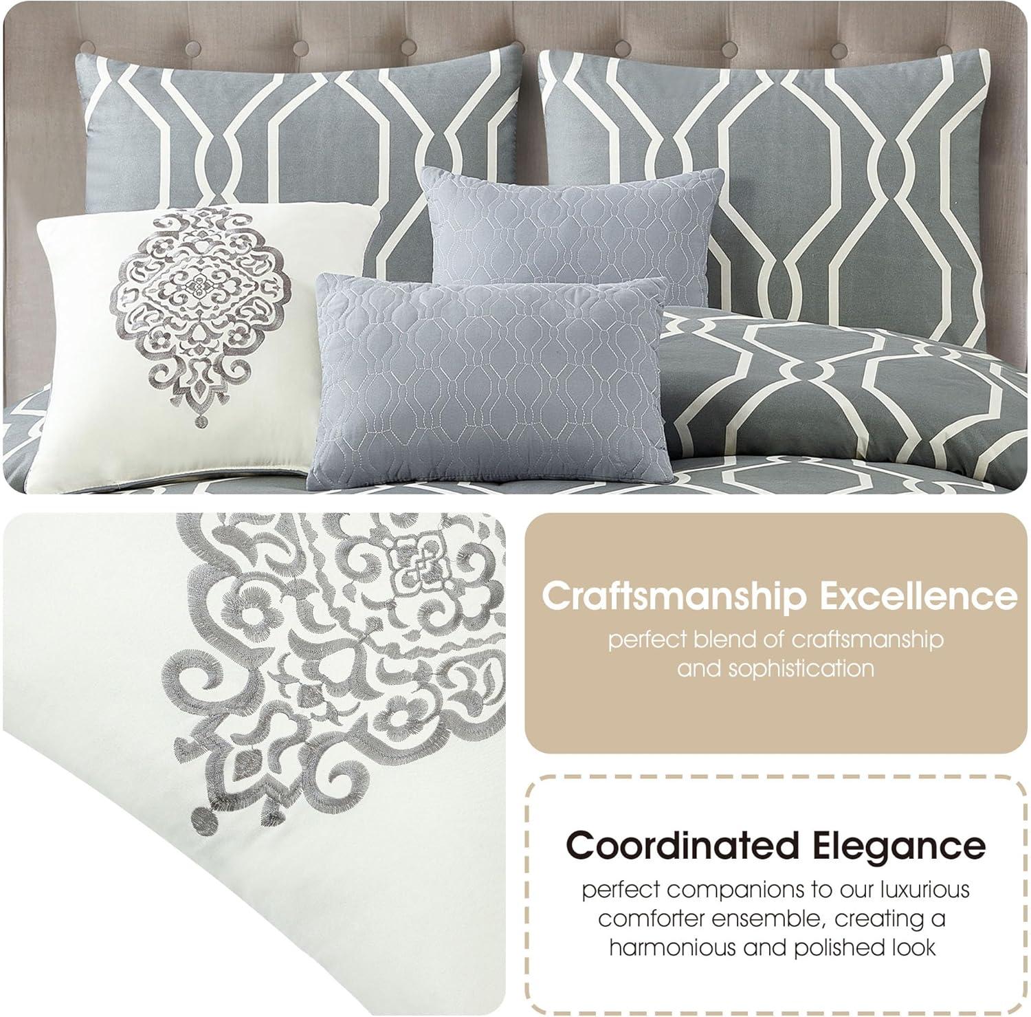 Nanshing Eustace 7 Piece Contemporary Geometric Comforter Set, Grey , Queen