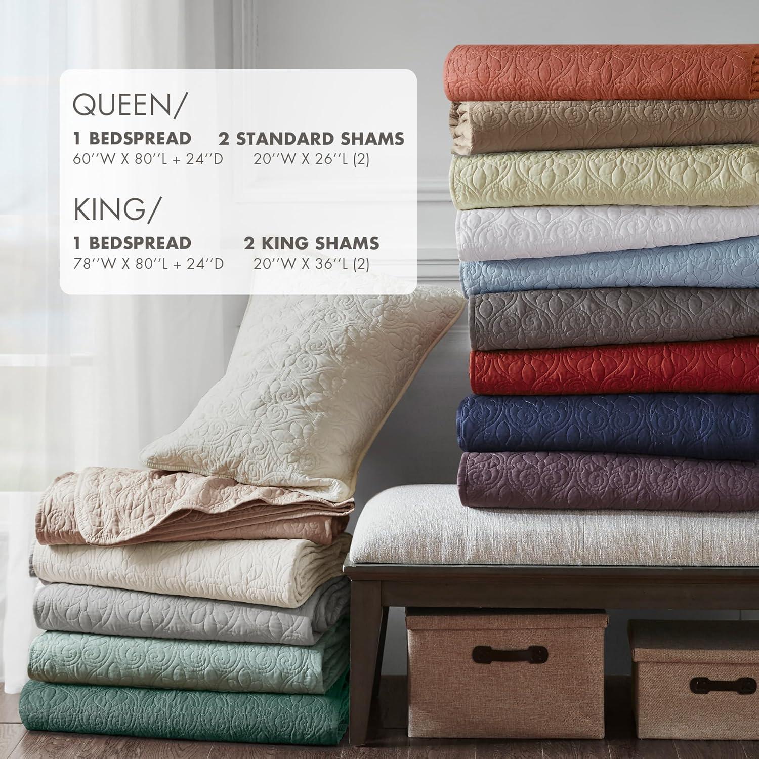 Madison Park Quebec 3 Piece Split Corner Pleated Quilted Bedspread
