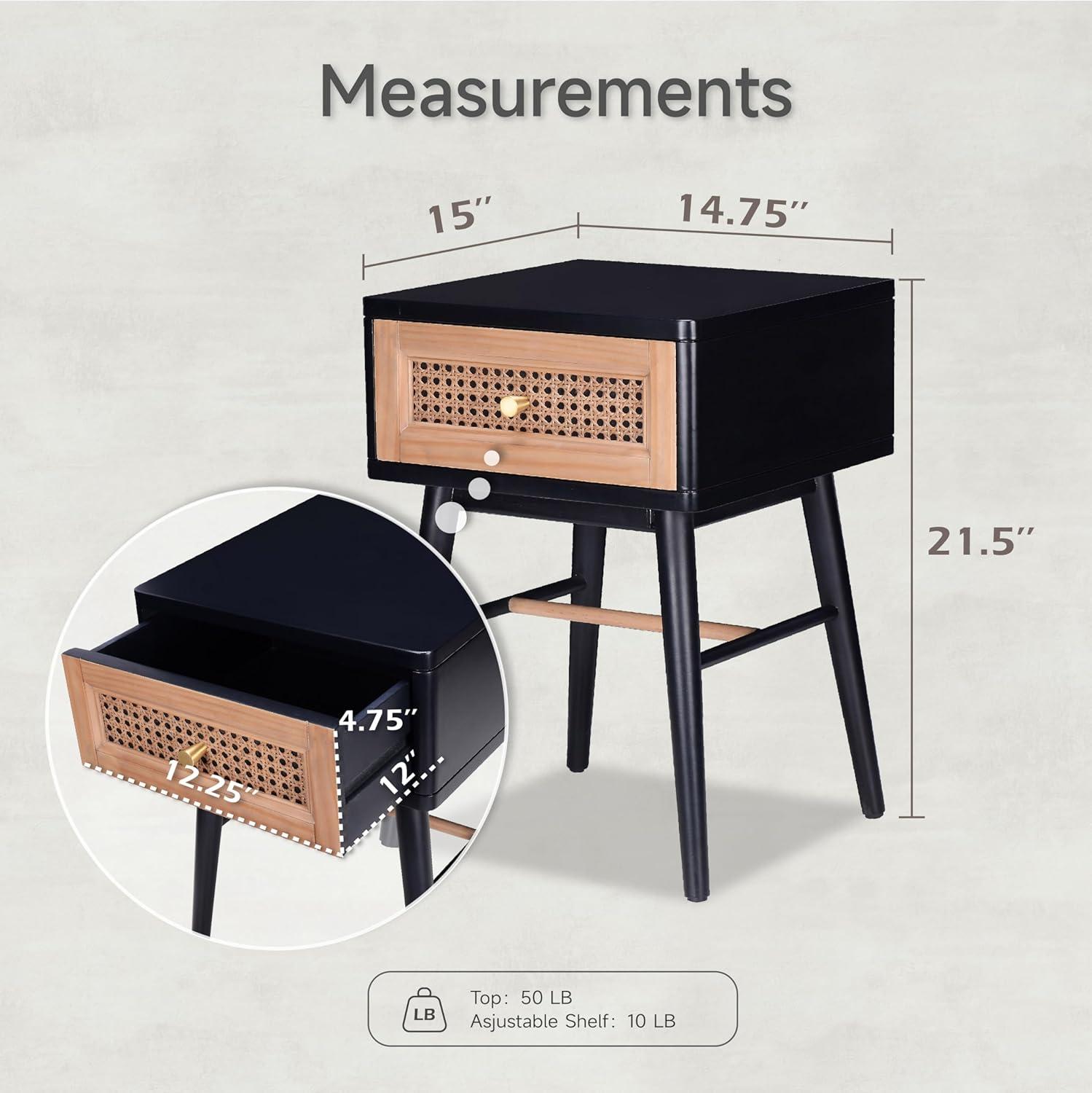 Fully-Assembled Modern Farmhouse Clean-Lined Nightstand, End Table with 1 Drawer, Black