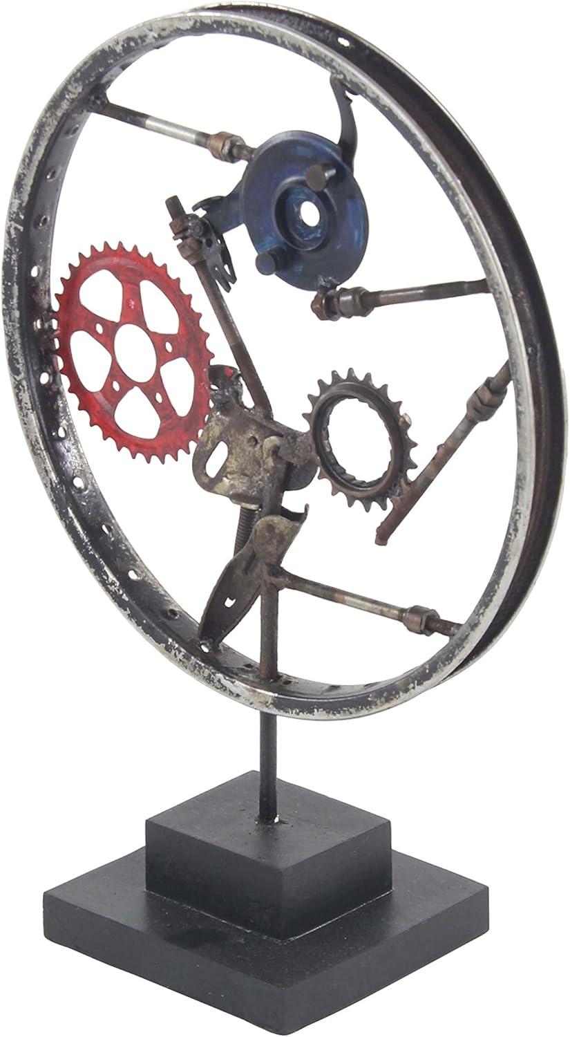 DecMode Iron Industrial Wheel Sculpture, Grey