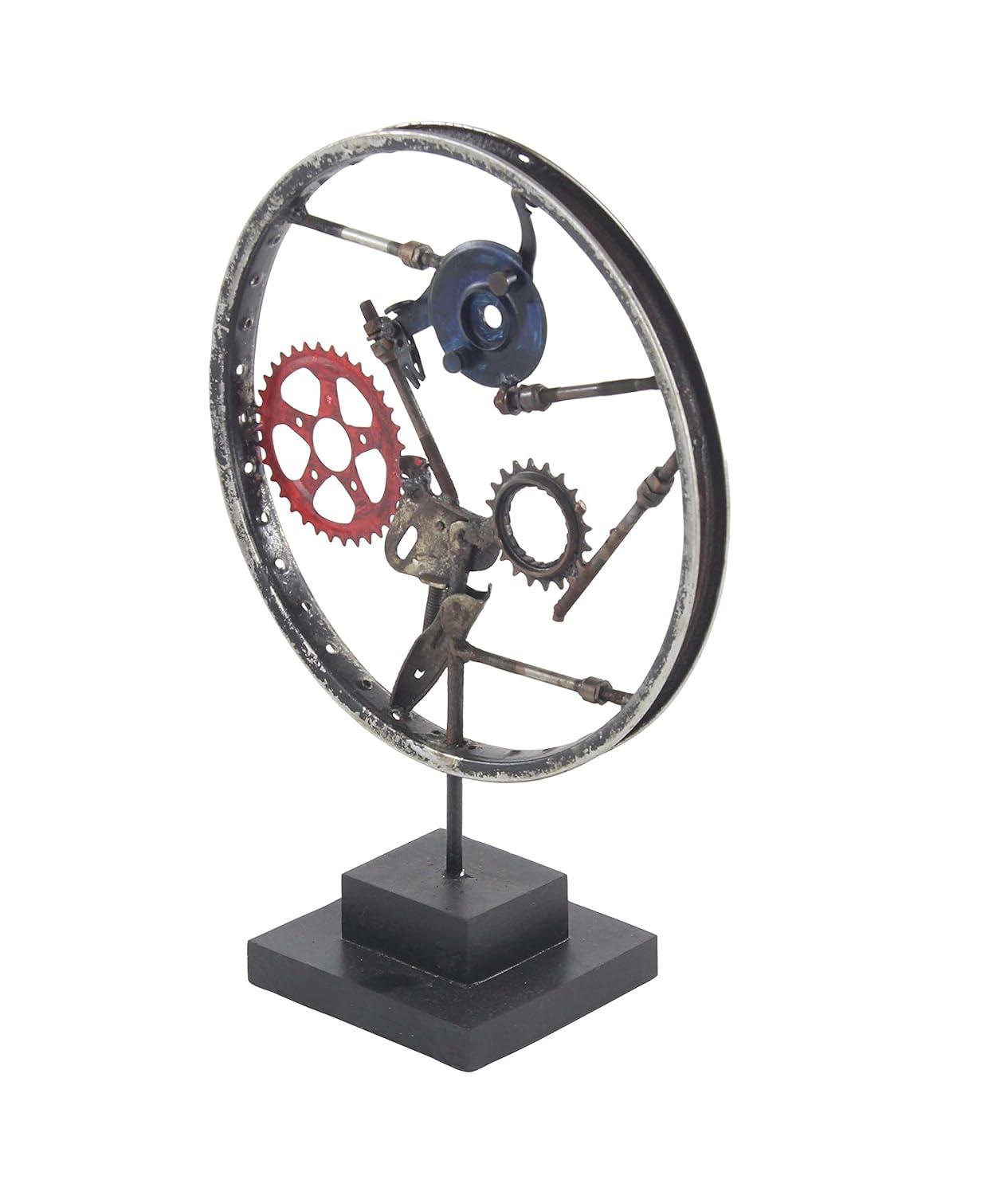 DecMode Iron Industrial Wheel Sculpture, Grey