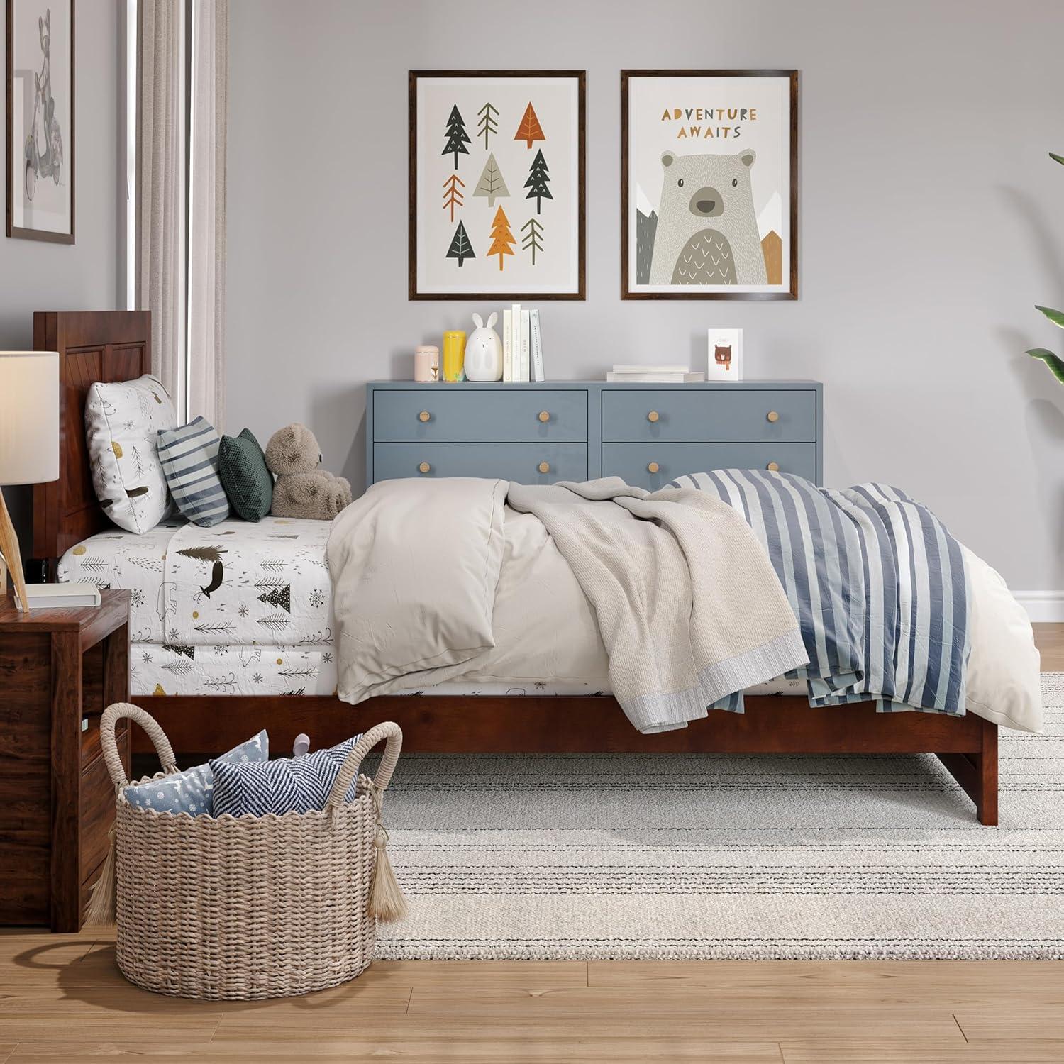 AFI Canyon Walnut Solid Wood Foundation Bed Frame with Matching Footboard, Queen