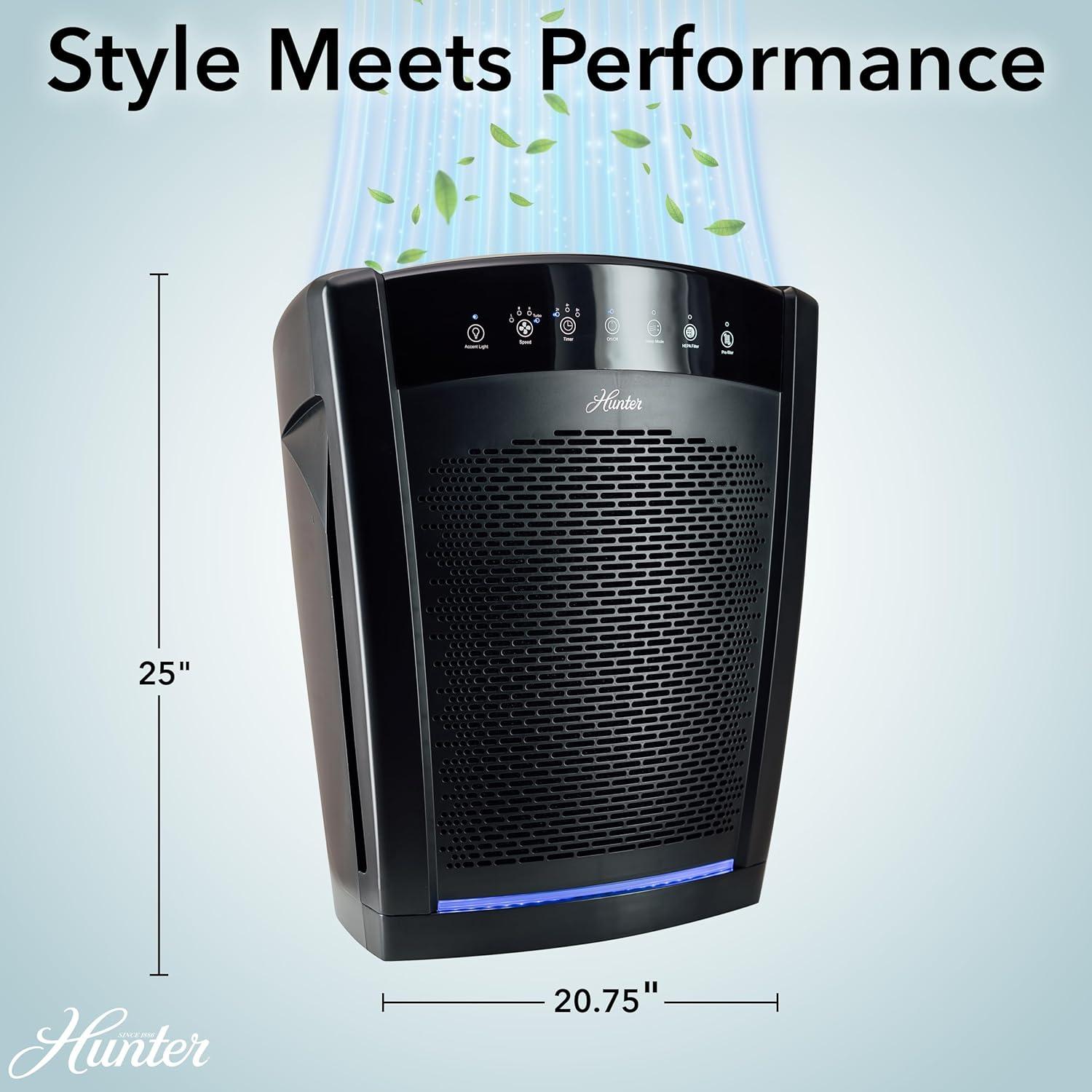 Hunter HP800 Air Purifiers for Home Large Room and Bedroom. True HEPA Air Purifier for Pets, Odors, Allergens, Smoke, Dust, VOC's.