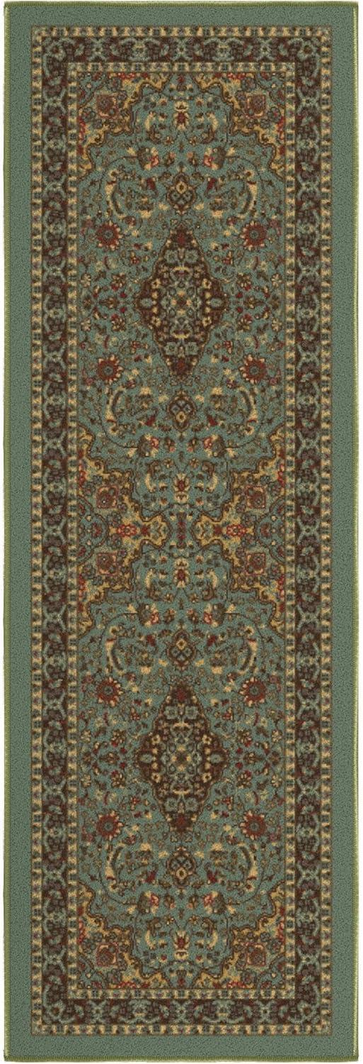 Ottomanson Machine Washable Non-Slip Rubberback Medallion Oriental 2x5 Indoor Runner Rug, 20" x 59", Seafoam Green