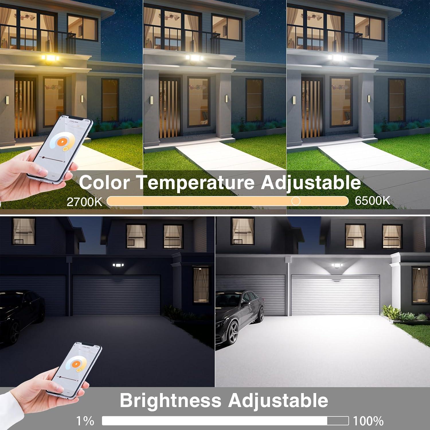 Onforu 55W Smart LED Flood Lights Outdoor, 5500LM, Tunable 2700K-6500K, APP Control, WiFi Alexa Security Lights with Timer & Adjustable 3 Head, IP65 Waterproof for House, Yard, Porch, Garage, Backyard