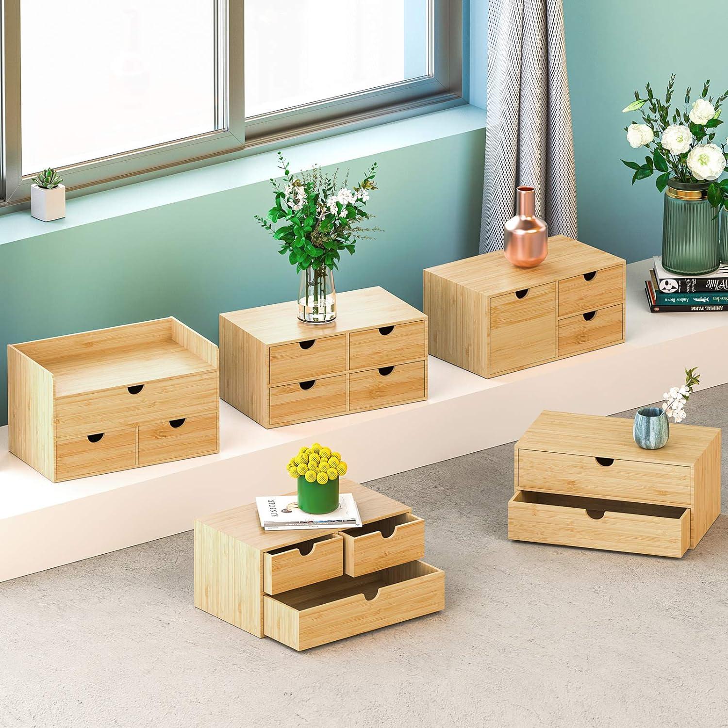 Mini Bamboo Desk Organizer with 3 Drawers