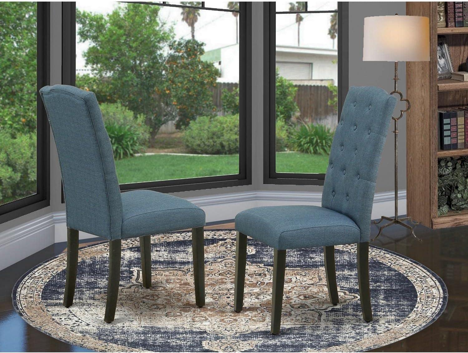 Celina Blue Linen Upholstered Parsons Side Chair with Black Legs - Set of 2