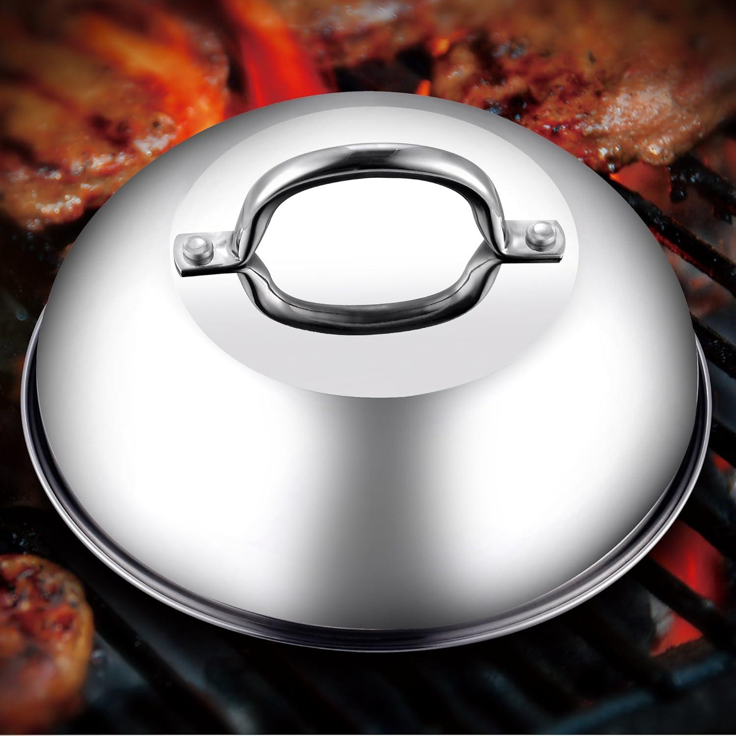 Cook N Home Stainless Steel Lid Griddle Accessories - 9.5 Inch Round Basting Cover Cheese Melting Dome and Steaming Cover - Best for Use in Flat Top Griddle Grill Cooking Indoor or Outdoor