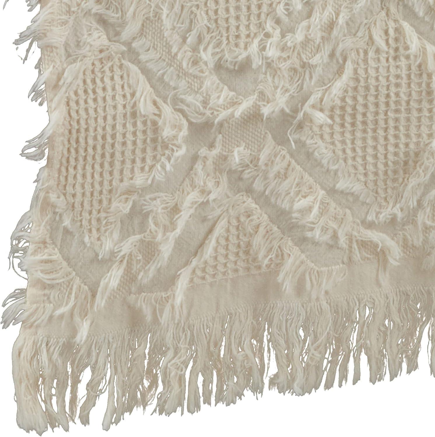 Ivory Fringe Waffle Weave Cotton Table Runner