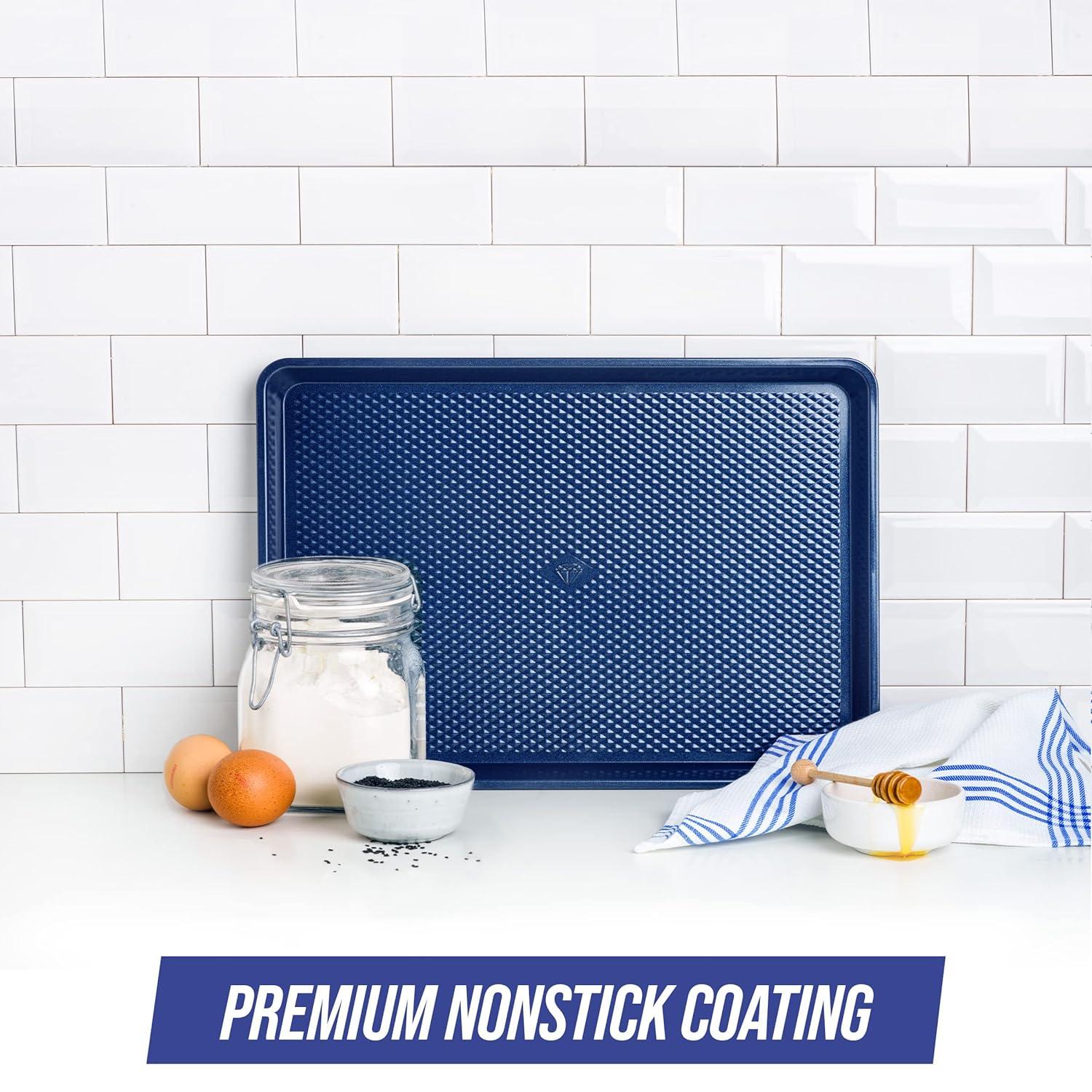 Blue Diamond Bakeware Diamond Infused Ceramic Nonstick, 13" x 9" Quarter Cookie Sheet Baking Pan, Dishwasher and Freezer Safe, PFAS-Free, Blue