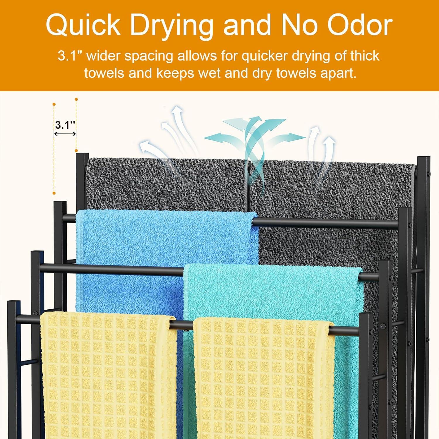 Honiter Towel Racks for Bathroom, 2 Tiers Wider Towel Drying Rack Outdoor, Free Standing Towel Rack, Pool Towel Blanket Stand and Display Rack for Oversized Bath Towels, Black