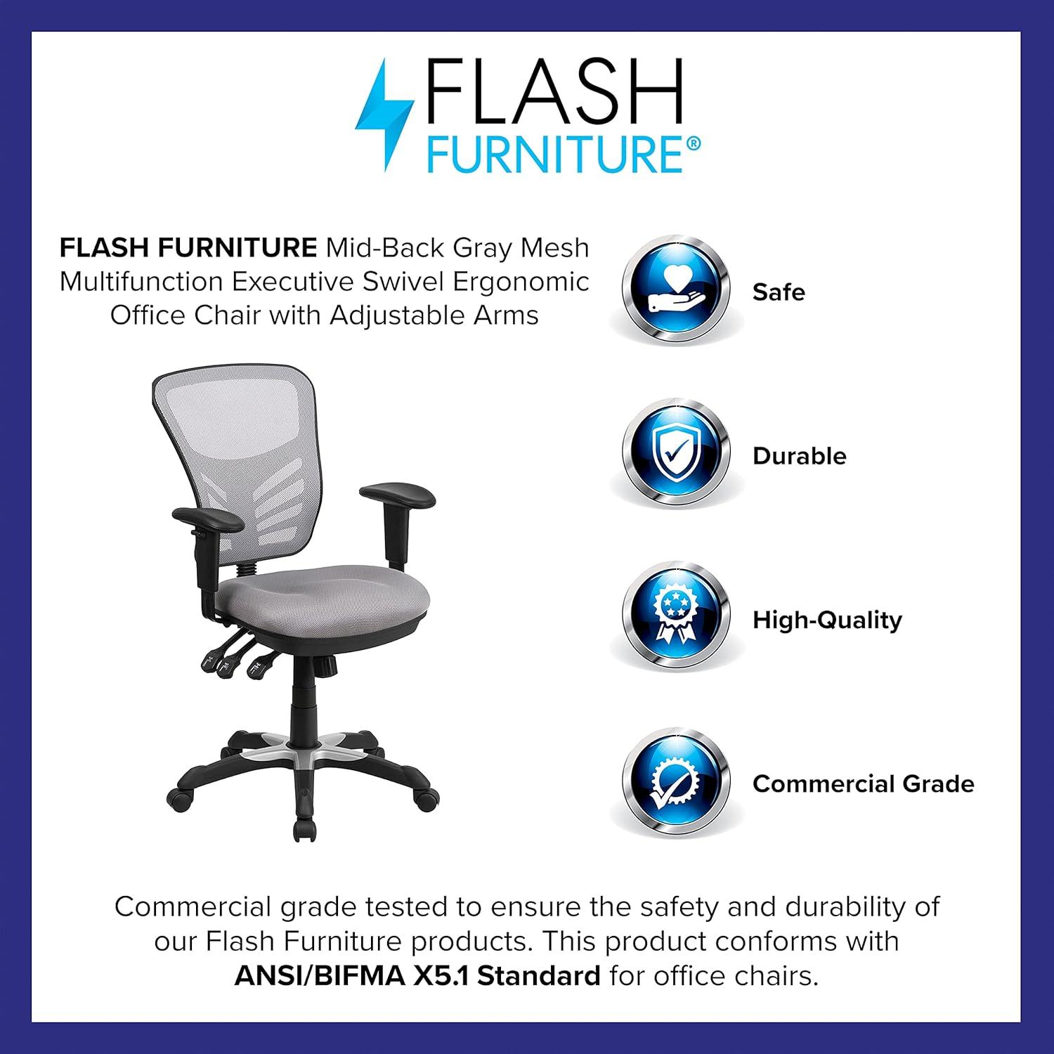 Flash Furniture Mid-Back Mesh Multifunction Executive Swivel Ergonomic Office Chair with Adjustable Arms