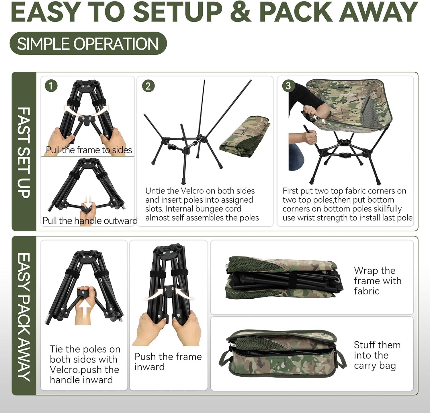 Camo Lightweight Metal Folding Camping Chair with Storage Bag