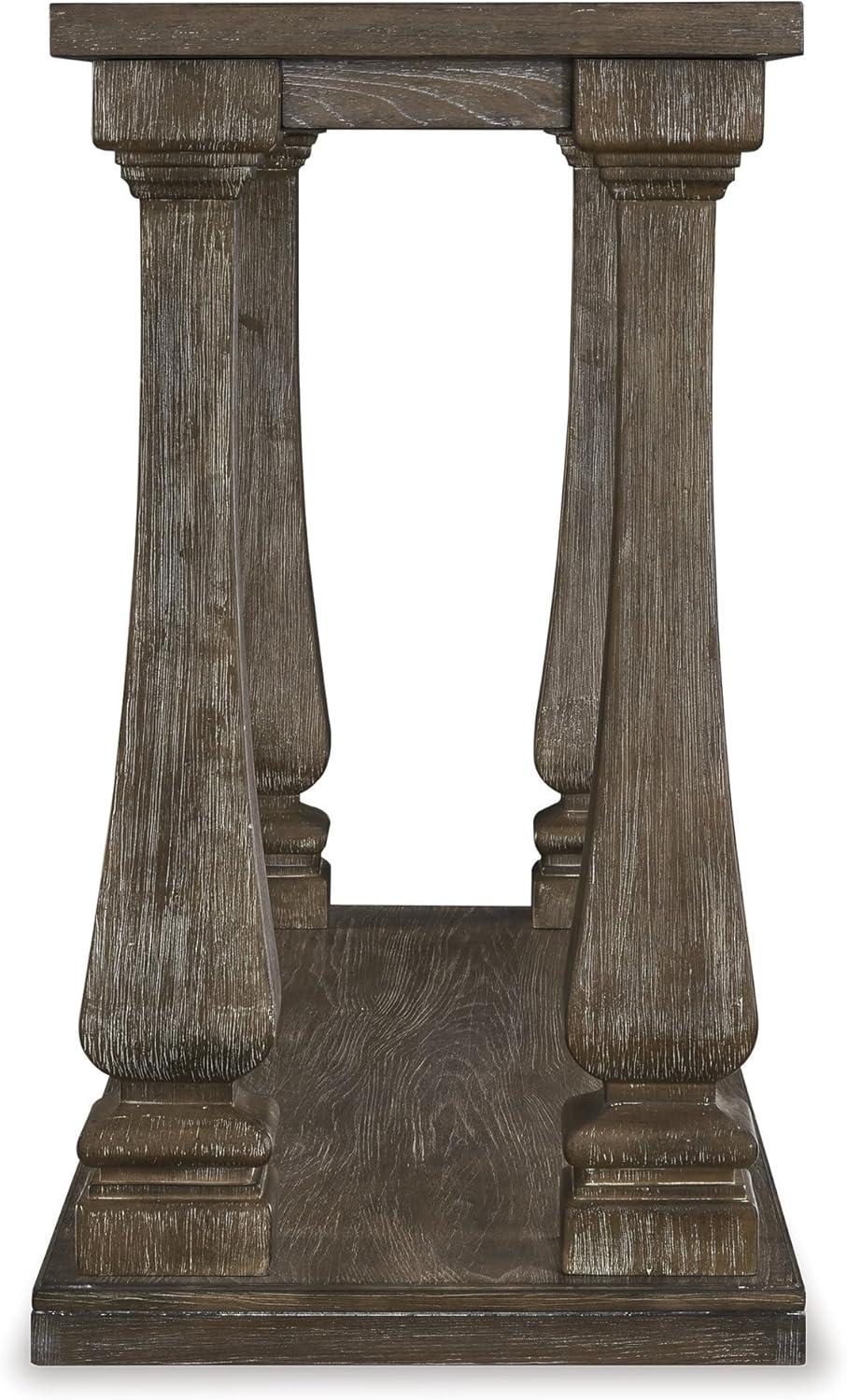 Johnelle Sofa Table Gray: Distressed Elm Veneer, Square Baluster Legs - Signature Design by Ashley