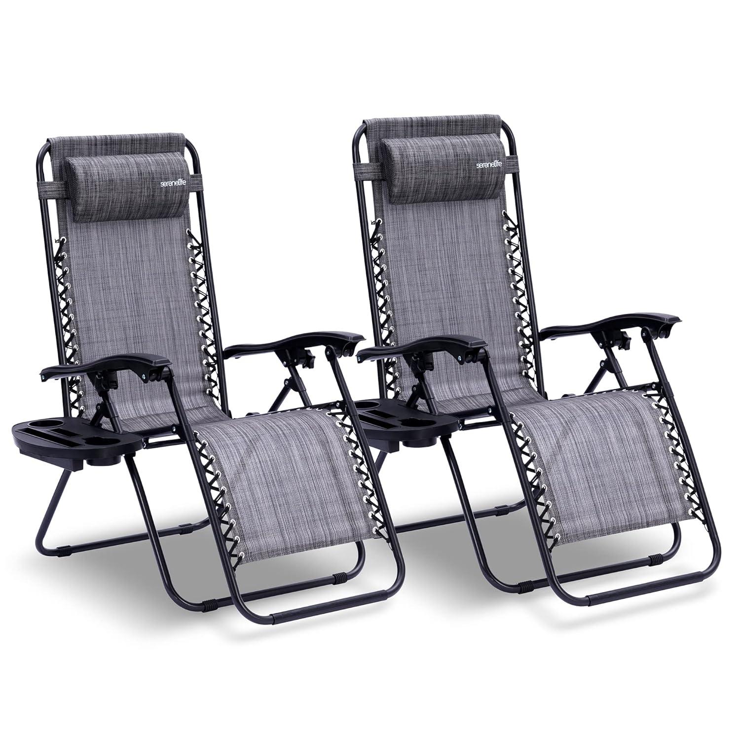 Arlmont & Co. Zero Gravity Chair Set of 2, Outdoor Folding Lounge W/Detachable Headrest & Holder Tray, Adjustable Textilene Lawn Reclining, No Assembly Required, for Patio, Backyard, Garden, Poolside,