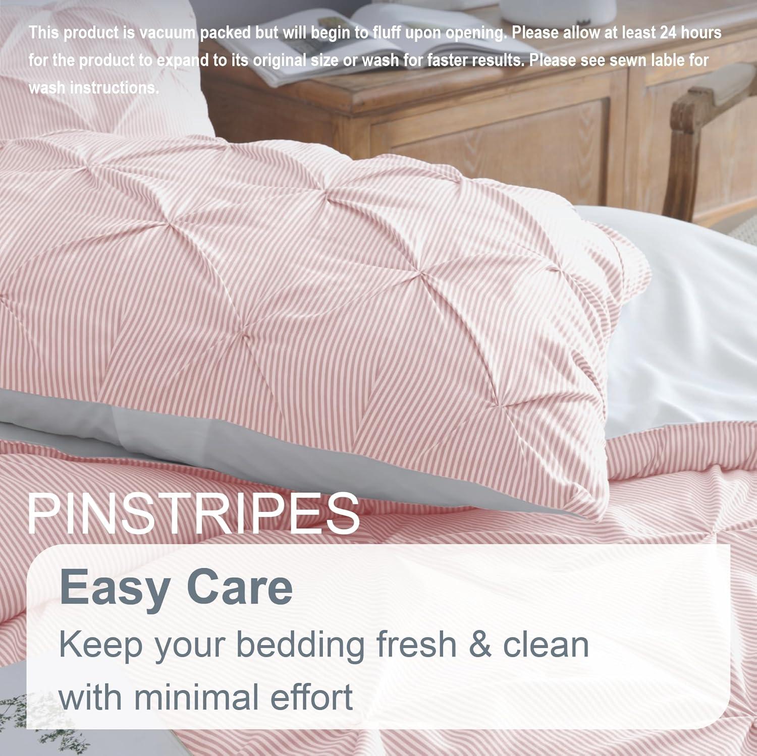 Swift Home | Striped Pintuck 2-Piece Comforter Set Rose Twin/Twin XL