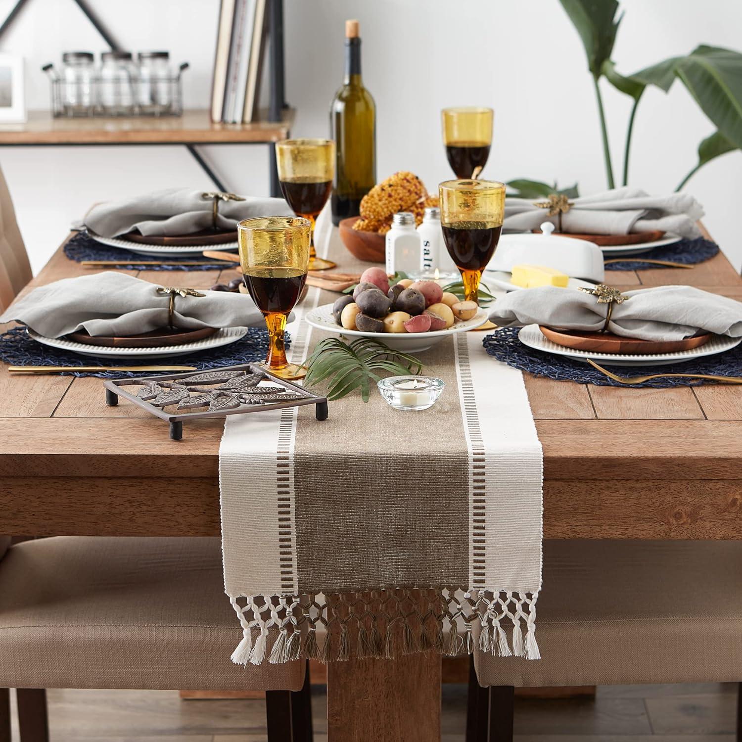 Brown Dobby Stripe Ribbed Table Runner 13x72