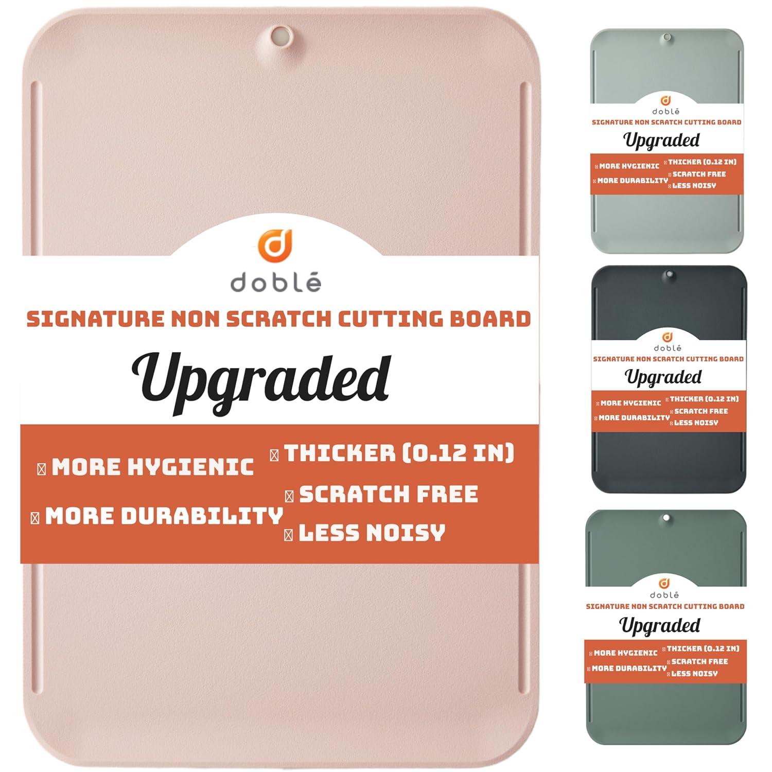 Premium Upgraded doblé Non-Scratch Flexible Cutting Board for Chopping, Scratch Free, Juice Grooves with Easy Grip Handle, Non-Slip Dishwasher Safe for Kitchen 9.3" x 13.7" (Baby Pink)